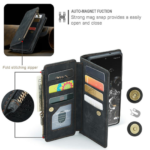 For Samsung Galaxy S20 Ultra S21 Ultra 5G Phone Cases with Strap CASEME C30 Zipper Multiple Card Holder PU Leather Cover