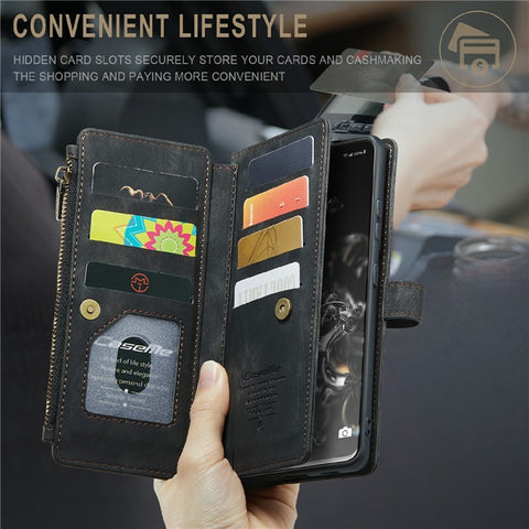 For Samsung Galaxy S20 Ultra S21 Ultra 5G Phone Cases with Strap CASEME C30 Zipper Multiple Card Holder PU Leather Cover