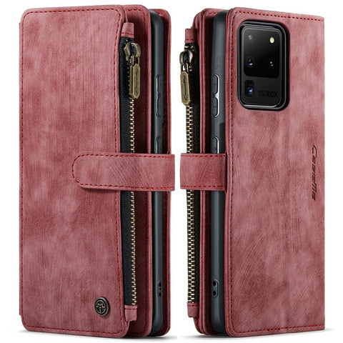 For Samsung Galaxy S20 Ultra S21 Ultra 5G Phone Cases with Strap CASEME C30 Zipper Multiple Card Holder PU Leather Cover