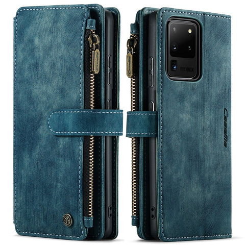 For Samsung Galaxy S20 Ultra S21 Ultra 5G Phone Cases with Strap CASEME C30 Zipper Multiple Card Holder PU Leather Cover