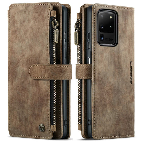 For Samsung Galaxy S20 Ultra S21 Ultra 5G Phone Cases with Strap CASEME C30 Zipper Multiple Card Holder PU Leather Cover