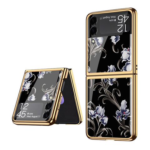GKK Flower Modern Girl Pattern Printing Anti-Drop Smooth Electroplating Tempered Glass + PC Hybrid Phone Case for Samsung Galaxy Z Flip3 5G