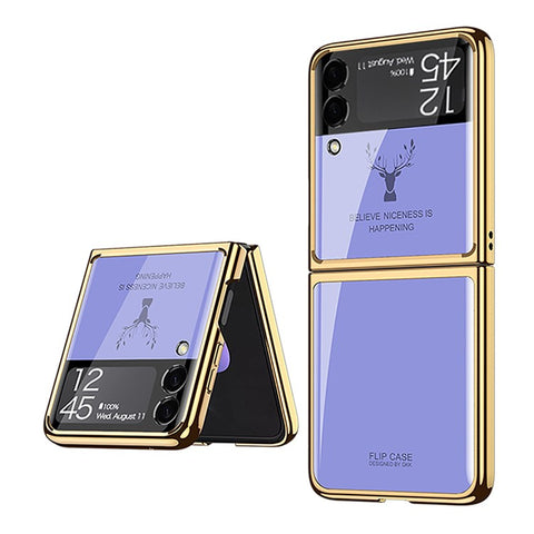 GKK Elk Pattern Printing Electroplating Scratch-Resistant Lightweight Tempered Glass + PC Hybrid Phone Case Shell for Samsung Galaxy Z Flip3 5G