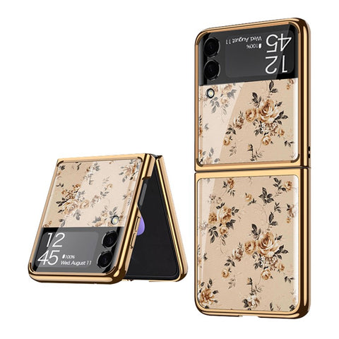 GKK Flower Pattern Printing Electroplating Anti-Drop Tempered Glass + PC Hybrid Phone Case Shell for Samsung Galaxy Z Flip3 5G