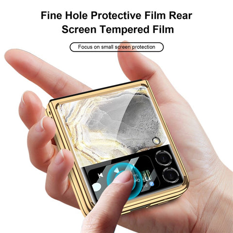 GKK Marble Pattern Printing Design Electroplating Frame Hard PC Tempered Glass Back Cover for Samsung Galaxy Z Flip3 5G