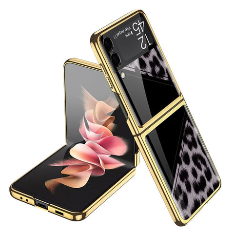 GKK Texture Color Splicing Pattern Printing PC + Tempered Glass Rear Screen Protector Phone Case Cover for Samsung Galaxy Z Flip3 5G