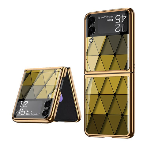 GKK Pattern Printing Tempered Glass Back Hard PC Electroplating Frame Protective Phone Case for Samsung Galaxy Z Flip3 5G