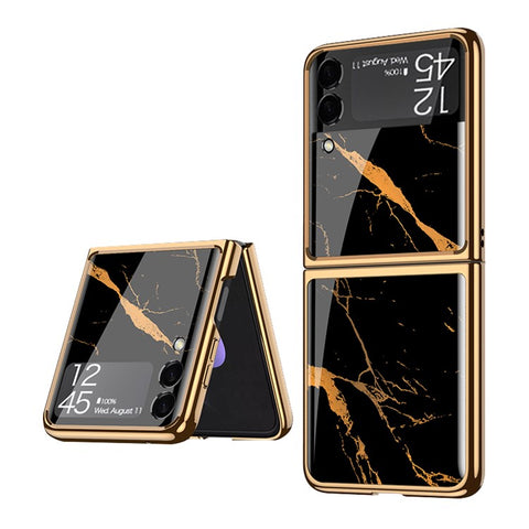 GKK Pattern Printing Tempered Glass Back Hard PC Electroplating Frame Protective Phone Case for Samsung Galaxy Z Flip3 5G