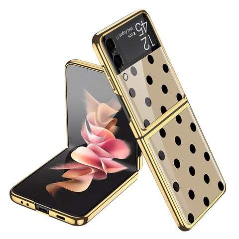 GKK Polka Dots Printing Electroplating Frame Tempered Glass + PC Foldable Phone Case Cover for Samsung Galaxy Z Flip3 5G