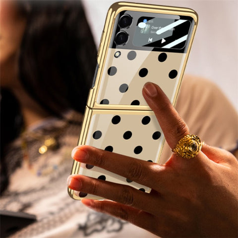GKK Polka Dots Printing Electroplating Frame Tempered Glass + PC Foldable Phone Case Cover for Samsung Galaxy Z Flip3 5G