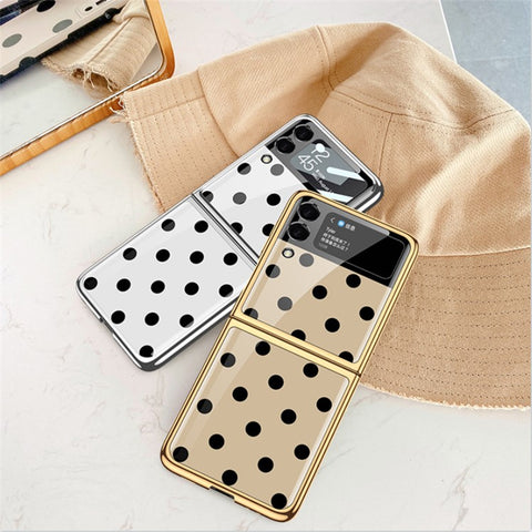 GKK Polka Dots Printing Electroplating Frame Tempered Glass + PC Foldable Phone Case Cover for Samsung Galaxy Z Flip3 5G