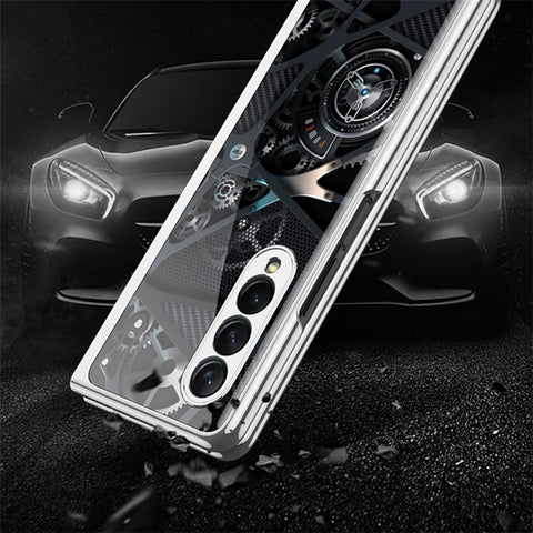 GKK Electroplating Block Series Pattern Printing Tempered Glass Back Hard PC Protective Phone Case for Samsung Galaxy Z Fold3 5G