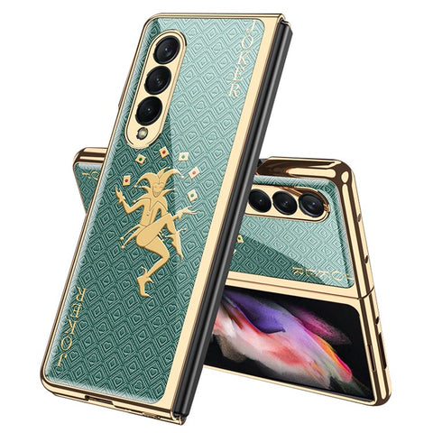 GKK Electroplating Block Series Pattern Printing Tempered Glass Back Hard PC Protective Phone Case for Samsung Galaxy Z Fold3 5G