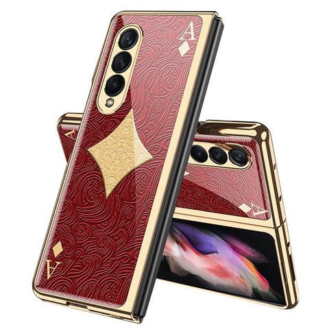 GKK Electroplating Block Series Pattern Printing Tempered Glass Back Hard PC Protective Phone Case for Samsung Galaxy Z Fold3 5G