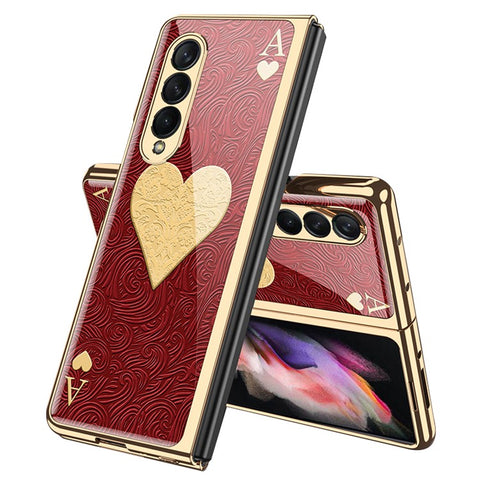 GKK Electroplating Block Series Pattern Printing Tempered Glass Back Hard PC Protective Phone Case for Samsung Galaxy Z Fold3 5G