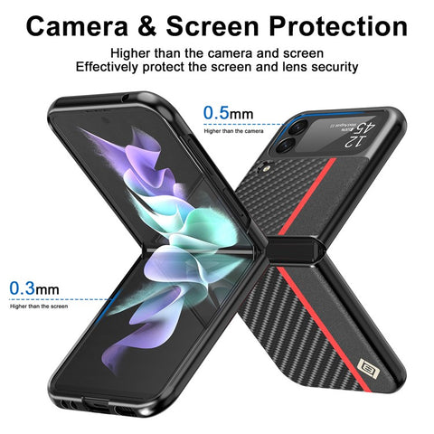LC.IMEEKE Carbon Fiber Texture PU Leather Coated PC Protective Phone Case Cover for Samsung Galaxy Z Flip3 5G