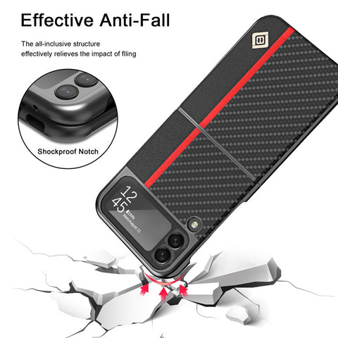LC.IMEEKE Carbon Fiber Texture PU Leather Coated PC Protective Phone Case Cover for Samsung Galaxy Z Flip3 5G