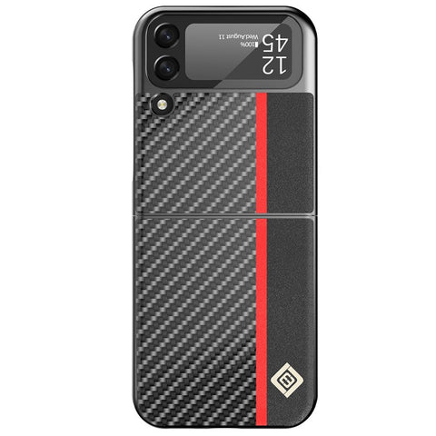 LC.IMEEKE Carbon Fiber Texture PU Leather Coated PC Protective Phone Case Cover for Samsung Galaxy Z Flip3 5G