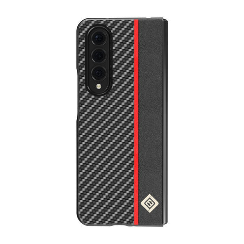 LC.IMEEKE Carbon Fiber Texture Splicing PU Leather Coated Folding Phone Case Shell for Samsung Galaxy Z Fold3 5G