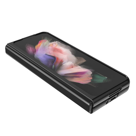 LC.IMEEKE Carbon Fiber Texture Splicing PU Leather Coated Folding Phone Case Shell for Samsung Galaxy Z Fold3 5G