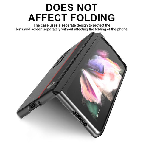 LC.IMEEKE Carbon Fiber Texture Splicing PU Leather Coated Folding Phone Case Shell for Samsung Galaxy Z Fold3 5G