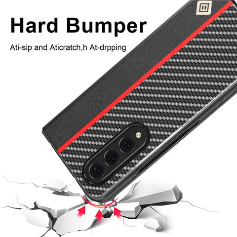 LC.IMEEKE Carbon Fiber Texture Splicing PU Leather Coated Folding Phone Case Shell for Samsung Galaxy Z Fold3 5G