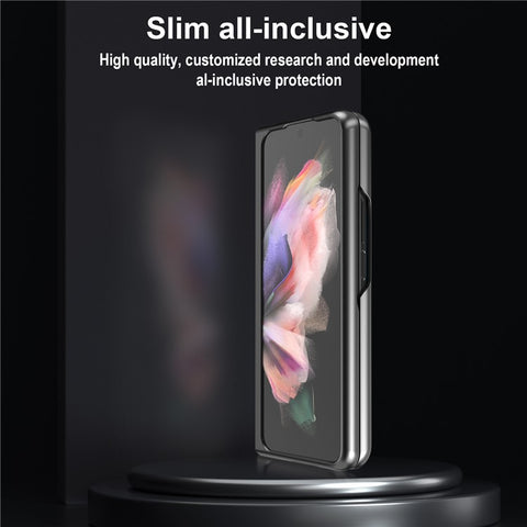LC.IMEEKE Carbon Fiber Texture Splicing PU Leather Coated Folding Phone Case Shell for Samsung Galaxy Z Fold3 5G