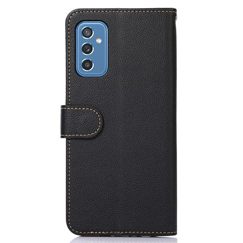 KHAZNEH Litchi Skin PU Leather RFID Blocking Anti-theft Swiping Wallet Stand Protective Phone Case with Strap for Samsung Galaxy M52 5G