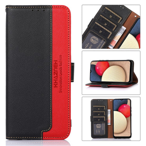 KHAZNEH Litchi Skin PU Leather RFID Blocking Anti-theft Swiping Wallet Stand Protective Phone Case with Strap for Samsung Galaxy M52 5G
