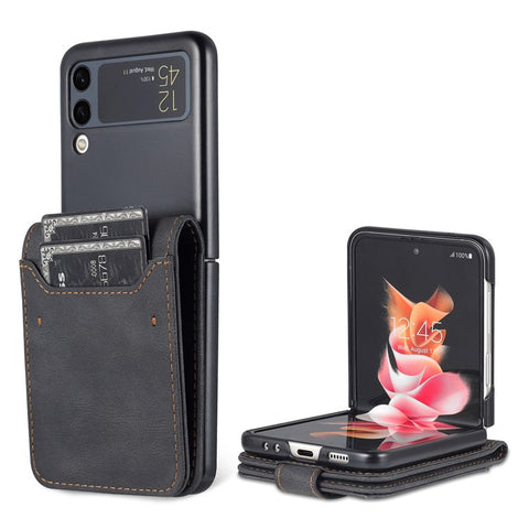 AZNS PU Leather Card Slots Magnetic Clasp Anti-Fall Phone Cover with Stand for Samsung Galaxy Z Flip3 5G