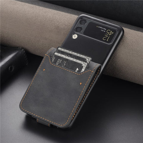 AZNS PU Leather Card Slots Magnetic Clasp Anti-Fall Phone Cover with Stand for Samsung Galaxy Z Flip3 5G