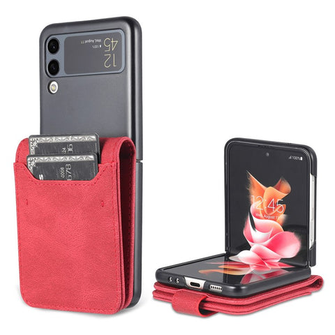 AZNS PU Leather Card Slots Magnetic Clasp Anti-Fall Phone Cover with Stand for Samsung Galaxy Z Flip3 5G
