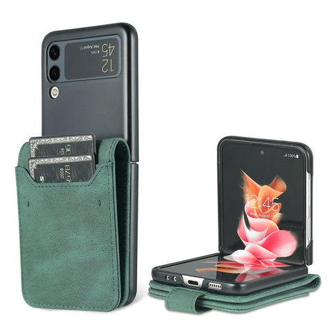 AZNS PU Leather Card Slots Magnetic Clasp Anti-Fall Phone Cover with Stand for Samsung Galaxy Z Flip3 5G