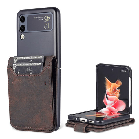 AZNS PU Leather Card Slots Magnetic Clasp Anti-Fall Phone Cover with Stand for Samsung Galaxy Z Flip3 5G