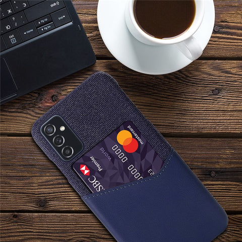 KSQ PU Leather + PC Hybrid Case Cloth Texture Phone Cover with Card Holder for Samsung Galaxy M52 5G