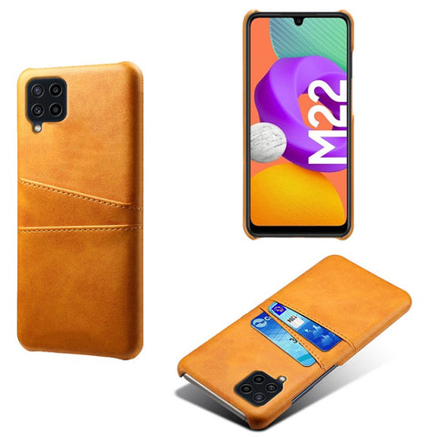 KSQ Two Card Slots Design Durable PU Leather Coated PC Phone Case Phone Cover for Samsung Galaxy F22 / M22 4G / M32 4G (Global Version)