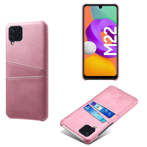 KSQ Two Card Slots Design Durable PU Leather Coated PC Phone Case Phone Cover for Samsung Galaxy F22 / M22 4G / M32 4G (Global Version)
