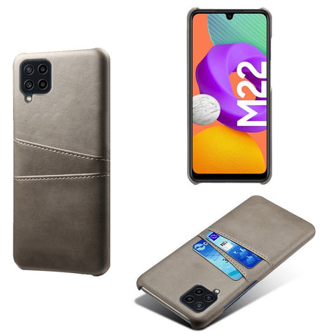 KSQ Two Card Slots Design Durable PU Leather Coated PC Phone Case Phone Cover for Samsung Galaxy F22 / M22 4G / M32 4G (Global Version)