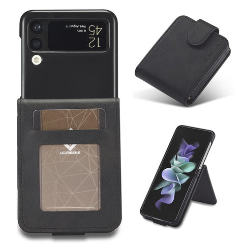 LC.IMEEKE Supporting Stand Card Slot Design Phone Cover PU Leather Folding Phone Case for Samsung Galaxy Z Flip3 5G