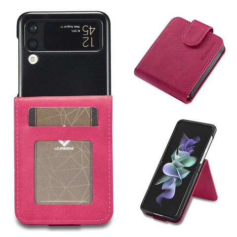 LC.IMEEKE Supporting Stand Card Slot Design Phone Cover PU Leather Folding Phone Case for Samsung Galaxy Z Flip3 5G