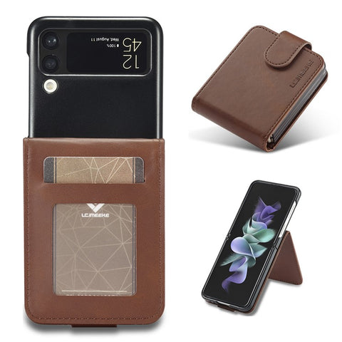 LC.IMEEKE Supporting Stand Card Slot Design Phone Cover PU Leather Folding Phone Case for Samsung Galaxy Z Flip3 5G