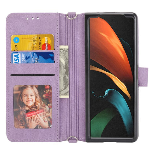 For Samsung Galaxy Z Fold2 5G Practical Wallet Card Slots Phone Flip Case Imprinted Pattern Anti-Scratch Stylish PU Leather+TPU Phone Cover with Stand