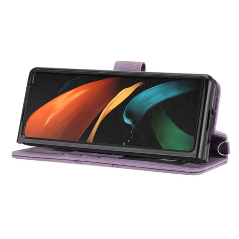 For Samsung Galaxy Z Fold2 5G Practical Wallet Card Slots Phone Flip Case Imprinted Pattern Anti-Scratch Stylish PU Leather+TPU Phone Cover with Stand