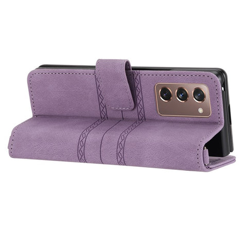 For Samsung Galaxy Z Fold2 5G Practical Wallet Card Slots Phone Flip Case Imprinted Pattern Anti-Scratch Stylish PU Leather+TPU Phone Cover with Stand