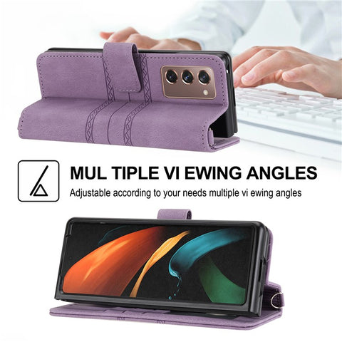 For Samsung Galaxy Z Fold2 5G Practical Wallet Card Slots Phone Flip Case Imprinted Pattern Anti-Scratch Stylish PU Leather+TPU Phone Cover with Stand