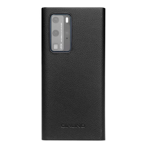 QIALINO Auto Wake / Sleep Function Genuine Leather Ultra-Thin Phone Case Cover with View Window for Huawei P40