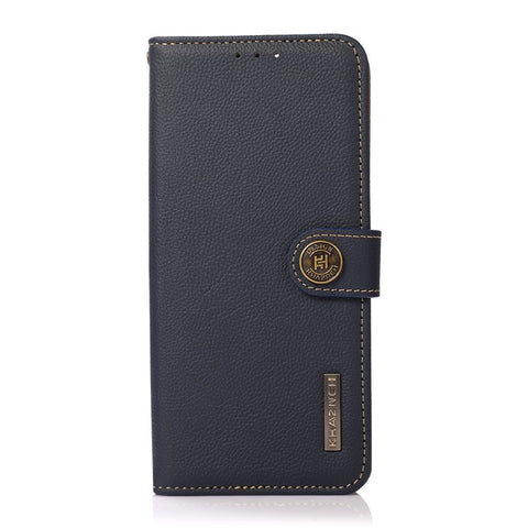 KHAZNEH Shockproof Textured Cover Genuine Leather+TPU Wallet Stand Phone Case with Anti-theft Swiping Design for Samsung Galaxy A33 5G