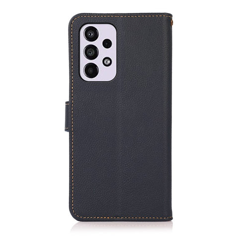 KHAZNEH Shockproof Textured Cover Genuine Leather+TPU Wallet Stand Phone Case with Anti-theft Swiping Design for Samsung Galaxy A33 5G