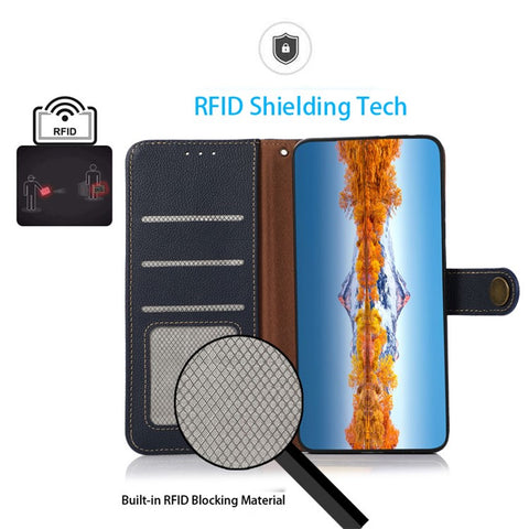 KHAZNEH Shockproof Textured Cover Genuine Leather+TPU Wallet Stand Phone Case with Anti-theft Swiping Design for Samsung Galaxy A33 5G