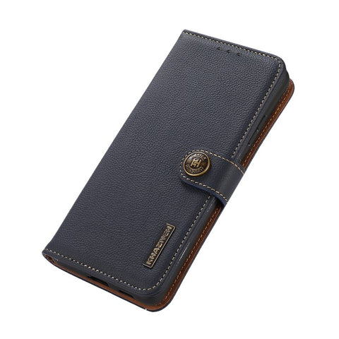 KHAZNEH Shockproof Textured Cover Genuine Leather+TPU Wallet Stand Phone Case with Anti-theft Swiping Design for Samsung Galaxy A33 5G